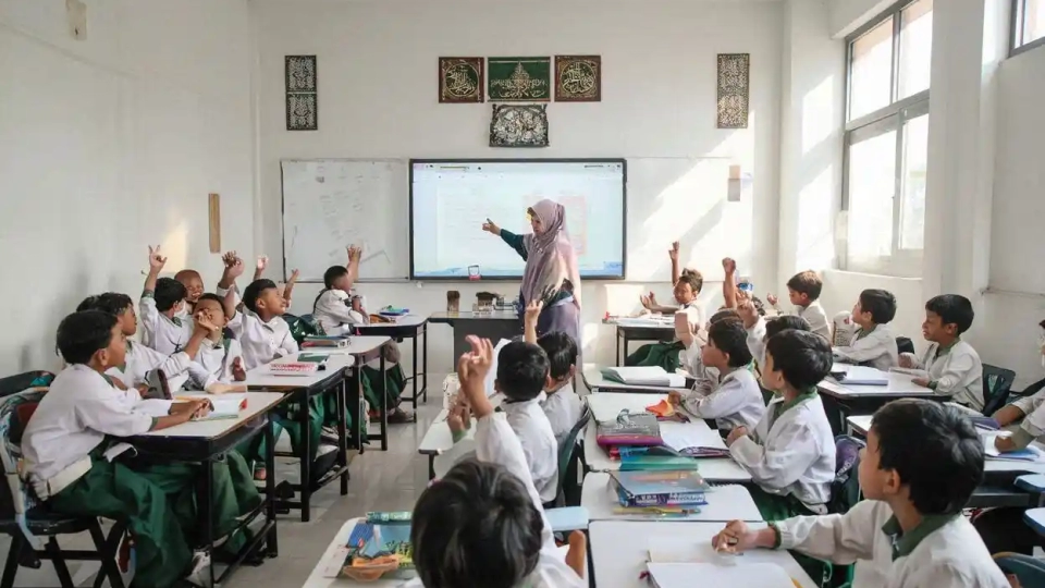 Daftar SD Islam berprestasi Jogja dengan siswa belajar di kelas modern